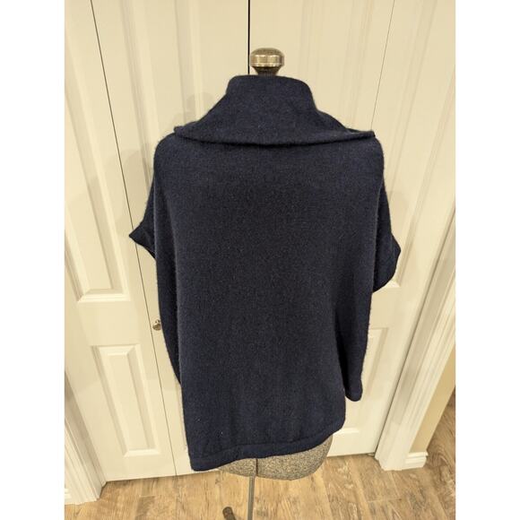 KINROSS Cashmere Short Sleeve quarter Zip poncho Adj. collar. Navy w black. O/S - Picture 14 of 16